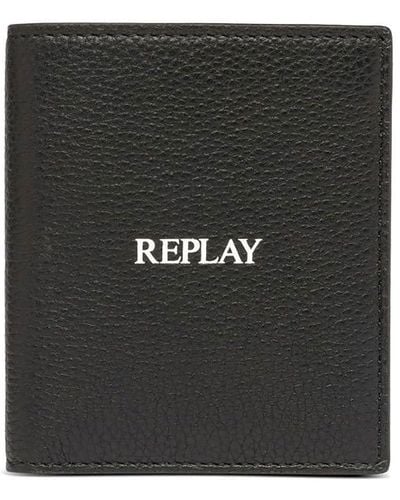Replay Fm5313.000.a3063c Hammered Leather Wallet With Vertical Card Holder - Black