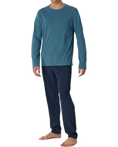 Schiesser Schlafanzug lang-Nightwear Set Pyjamaset - Blau