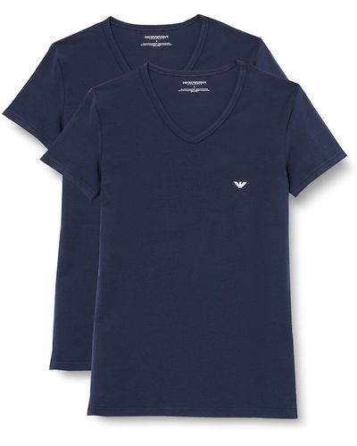 Emporio Armani Underwear 2-Pack V Neck T-Shirt - Blau