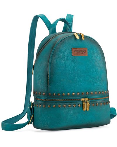 Wrangler X Montana West Western Backpack Purse For Medium Size Faux Leather Backpack With Compartment - Blue