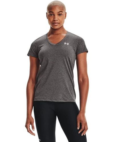 Under Armour Tech Short Sleeve V - Solid, Trainingsshirt Met Korte Mouwen - Grijs