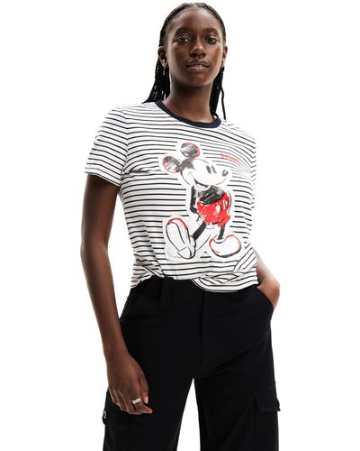 Desigual Striped Mickey Mouse T-shirt White
