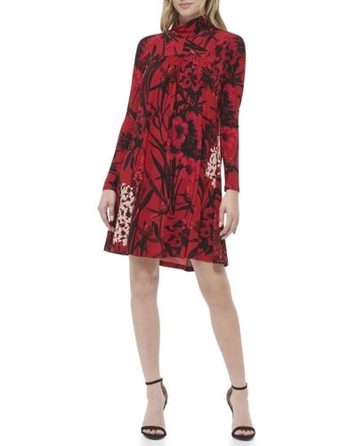 Tommy Hilfiger Floral Jersey Long Sleeve Dress - Red