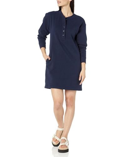Amazon Essentials Knit Henley Sweatshirt Dress - Blue