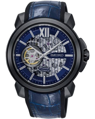 Seiko Premier orologio Uomo Analogico Automatico con cinturino in Pelle di vitello SSA375J1 - Blu