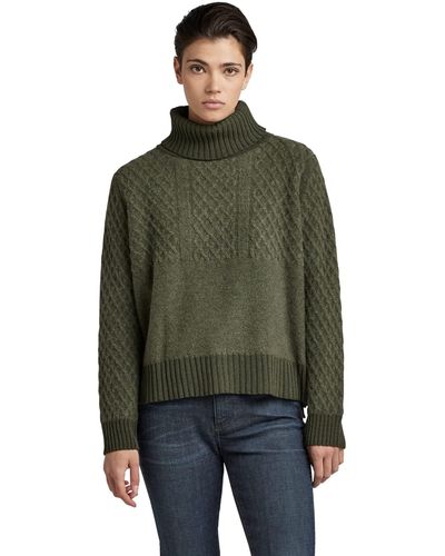 G-Star RAW Structure Loose Knitted Turtleneck Pullover - Verde
