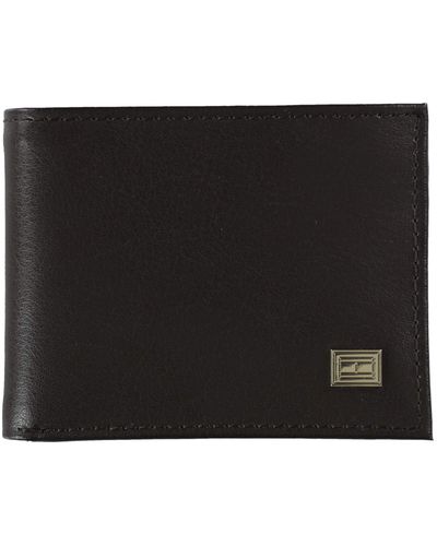 Tommy Hilfiger Leather Passcase Wallet,Brown Plaque - Noir