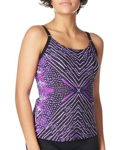 Calvin Klein Over The Shoulder Tankini With Removable Soft Cups Top - Purple