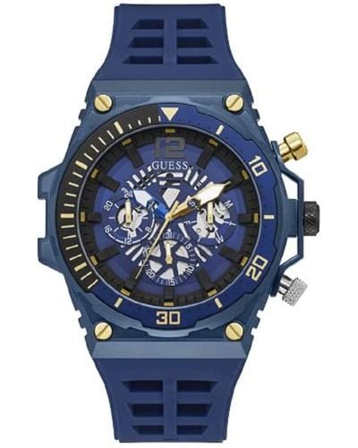 Guess S Sport Multifunction 48mm Watch – Blue Stainless Steel Case With Blue Skeleton Dial & Blue Silicone
