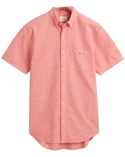 GANT Reg Cotton Linen Ss Shirt - Pink