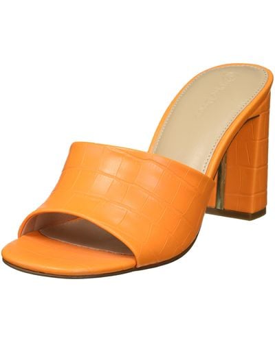 The Drop Pattie High Block Heeled Mule Sandal - Orange
