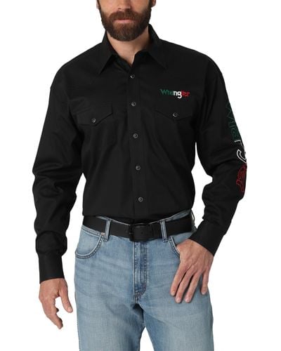 Wrangler Mexico Logo Snap Western Shirt Black Xx-large
