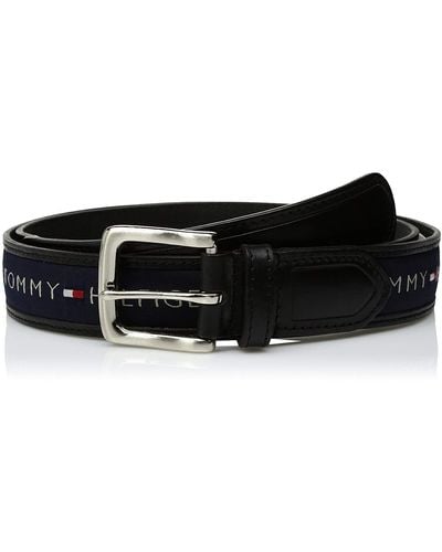 Tommy Hilfiger Ribbon Inlay Fabric Belt With Single Prong Buckle - Blue