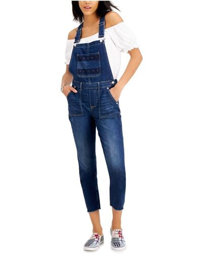 Tommy Hilfiger Tommy Jeans S Blue Stretch Pocketed Buttoned Adjustable Overalls Sleeveless Square Neck Skinny Jumpsuit 8 9
