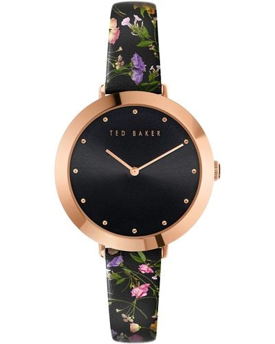 Ted Baker Ladies Black Printed Leather Strap Watch