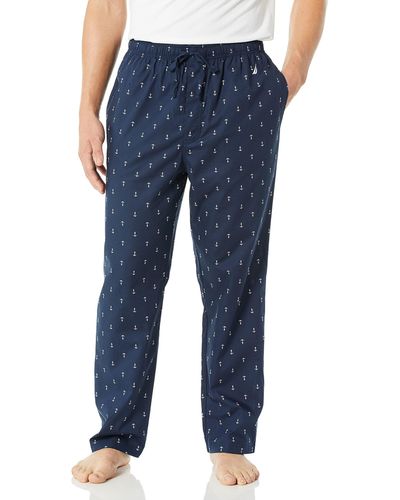 Nautica Pantalon de Pyjama Doux tissé 100% Coton à Taille élastique - Bleu