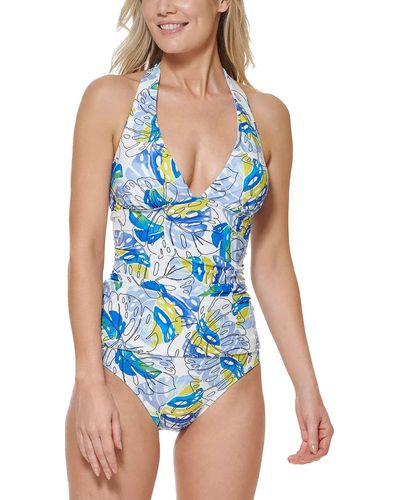 Tommy Hilfiger Printed Comfortable Halter Tankini Top - Blue
