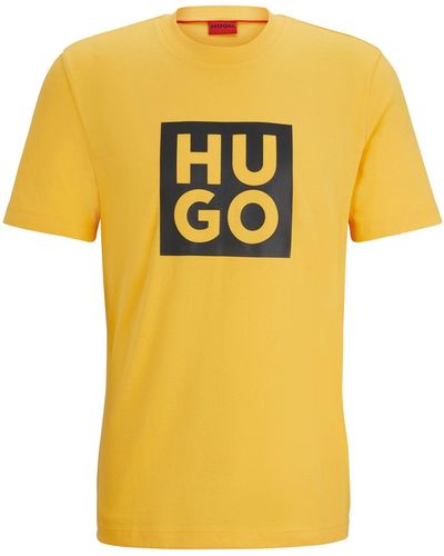 HUGO Organic-cotton T-shirt With Logo Print - Yellow