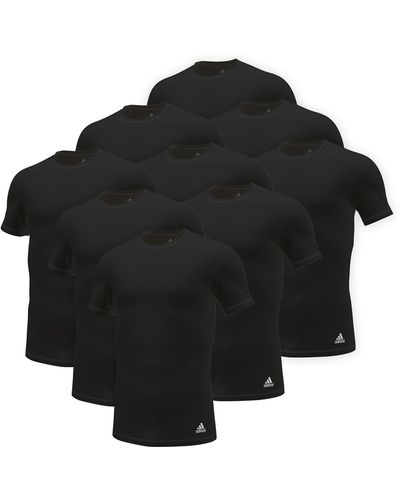 adidas 9 er Pack Crew Neck T-Shirt Unterhemd Rund Ausschnitt Baumwolle langlebig - Schwarz
