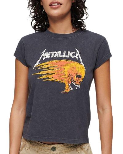 Superdry Metallica Band-T-Shirt mit Flügelärmeln Mid Backstage Schwarz 38 - Blau