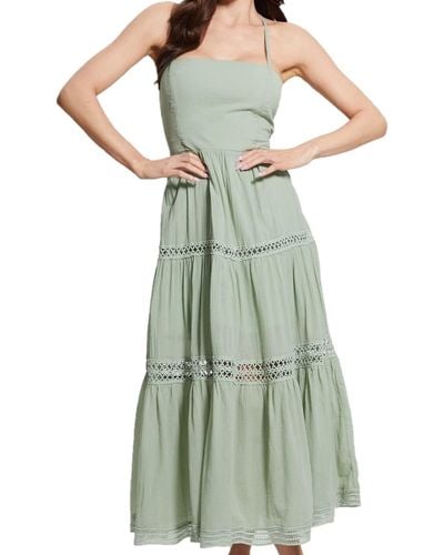 Guess Sleeveless Lace Up Long Safa Dress - Green