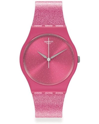 Swatch SO28P101 Armband-Uhr Magi Pink Analog Quarz Silikon-Band Ø 34 mm