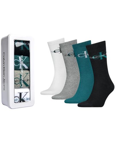 Calvin Klein 4 paires de chaussettes pour femmes 100% coton chaussettes courtes couleurs assorties 701224125 - Vert