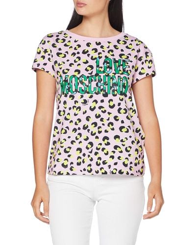 Love Moschino Allover animalier&Logo Print T-Shirt - Mehrfarbig