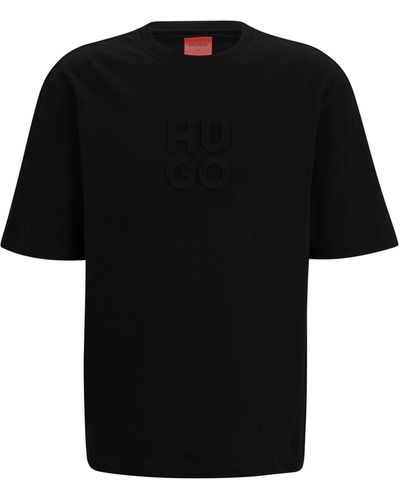 HUGO Relaxed-fit T-shirt In Cotton With Stacked Logo - Black
