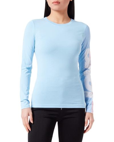 Love Moschino Maglietta Aderente a iche Lunghe con Stampa Digitale Love T-Shirt - Blu
