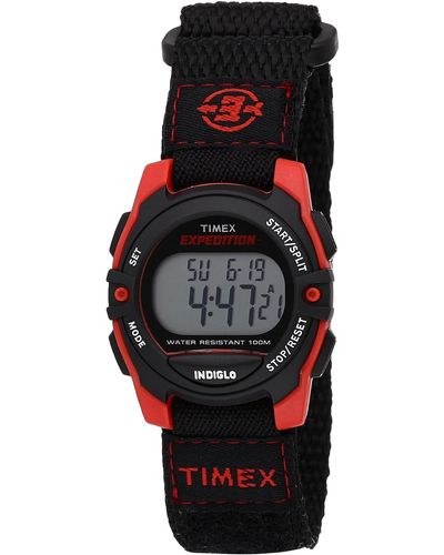 Timex Expedition Mittlere Größe Digital CAT Schwarz/Rote Schnell Wickel Klettverschluss Uhr T49956