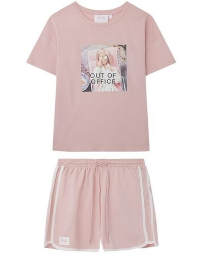 Women'secret Pijama Corto 100% algodón Barbie Rosa Juego