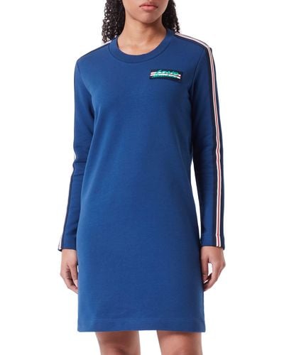 Love Moschino Regular fit Long-Sleeved with Striped Tape Along Shoulders Sleeves and Logo Patch on Left Chest Dress - Blau