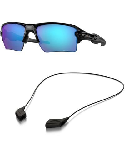 Oakley Sunglasses Bundle: Oo 9188 9188f7 Flak 2.0 Xl Polished Black Pri Accessory Shiny Black Leash Kit - Blue