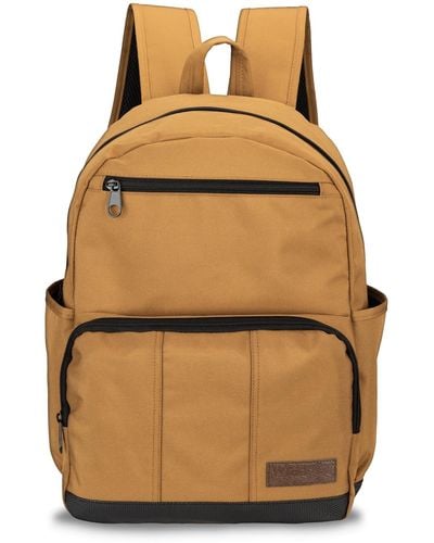 Wrangler Workman Backpack Classic Logo Water Resistant Casual Daypack With Padded Laptop Notebook Sleeve - Natural