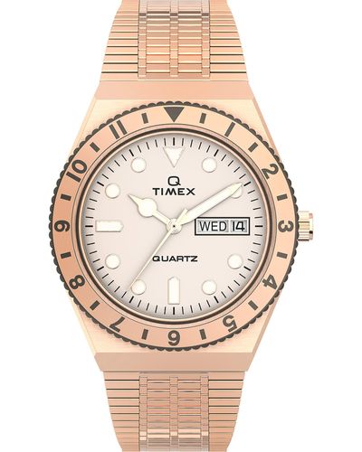 Timex 36 Mm Q Stainless Steel Rose Gold-tone Case Rose Gold/cream/rose Gold One Size - Metallic