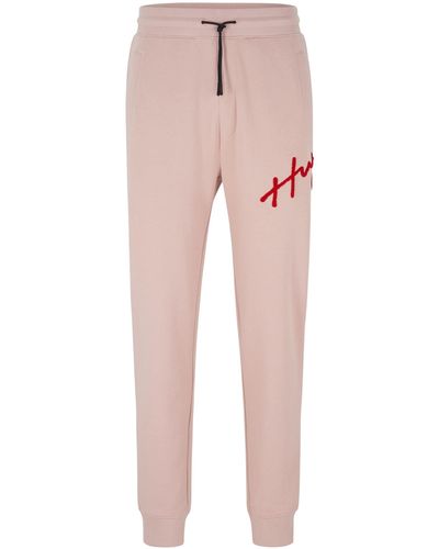 HUGO Cotton-terry Tracksuit Bottoms With Handwritten Logo Embroidery - Pink