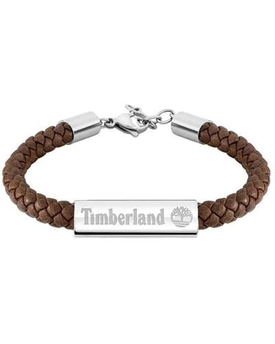 Timberland BAXTER LAKE TDAGB0001802 Bracelet pour homme en acier inoxydable argenté et cuir marron Longueur : 18,5 cm + 2,5 cm - Métallisé