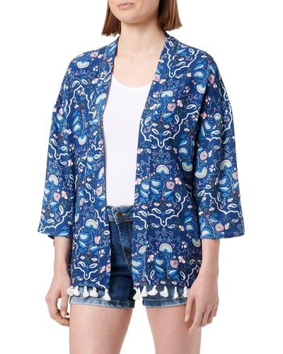 Springfield Kimono Print Kwasten Blazer Voor - Blauw