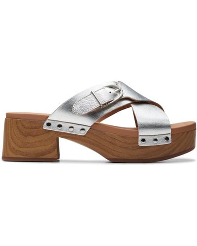 Clarks Sivanne Walk Leather Sandals In Silver Standard Fit Size 3 - Brown