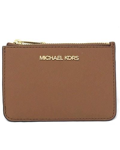 Michael Kors Jet Set Travel Small Top Zip Coin Pouch With Id Holder Saffiano Leather - Brown