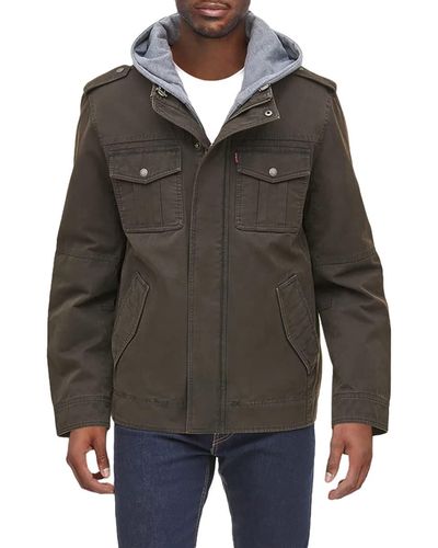 Levi's Washed Cotton Hooded Military Jacket - Braun