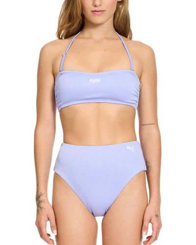 PUMA Bandeau Ribbed Bikini Top & Bottom Set - Blue
