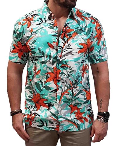 Superdry Vintage Hawaiian Button Down Shirt Voor - Blauw