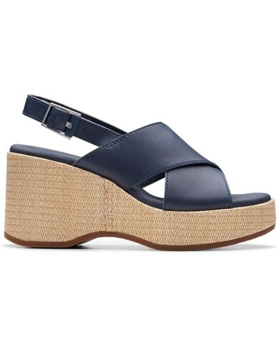 Clarks On Wish Leather Sandals In Navy Standard Fit Size 6 - Blue
