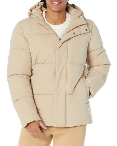 Amazon Essentials Recycled Polyester Mid-length Hooded Puffer - Natural