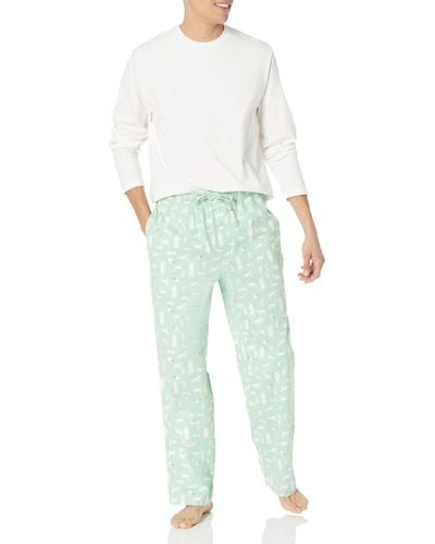 Amazon Essentials Ensemble Pantalon de Pyjama et Chemise en Flanelle à ches Longues boutonnés sur Le Devant - Vert