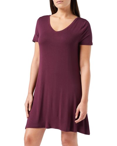 Amazon Essentials Regular Short-sleeved V-neck Swing Dress - Purple
