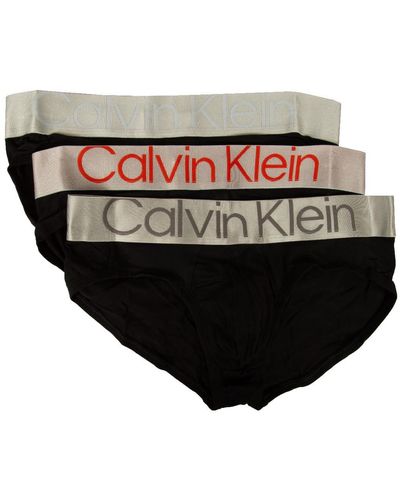 Calvin Klein Slip Uomo CK Confezione 3 Pezzi tripack Mutande Elastico a Vista Articolo NB3129A Hip Brief 3PK - Nero