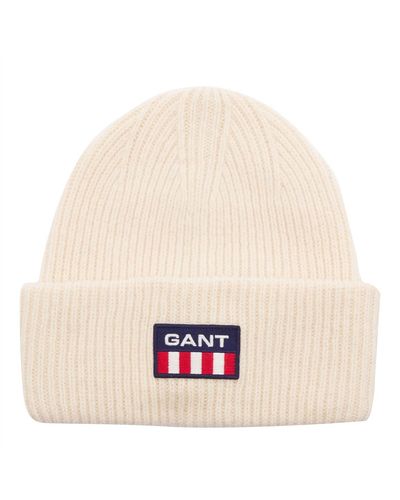 GANT S Retro Logo Chunky Knitted Beanie 100% Wool Cream One Size - Natural